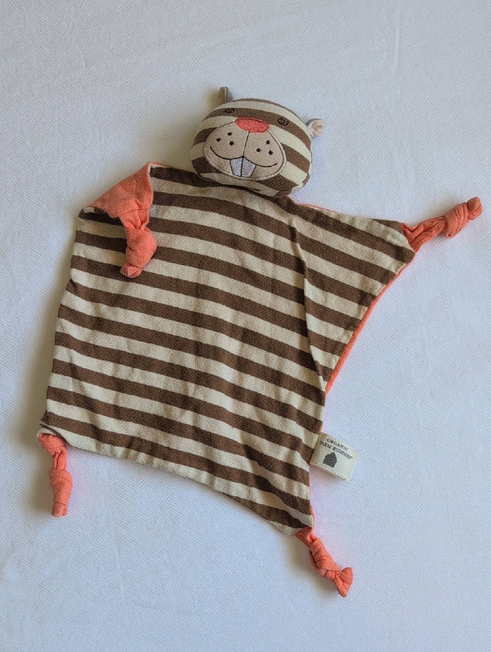 organic farm buddies baby beaver rattle lovey striped cotton 0m+ infant toy